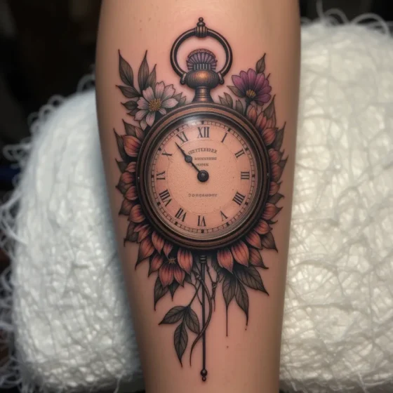 Aster and Clock Tattoo
