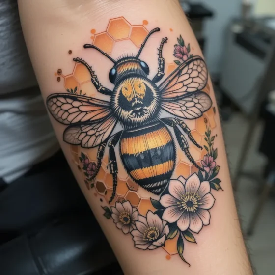 Bee with Honeycomb Detail