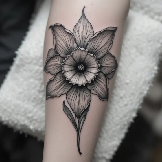 Black Ink Daffodil on the Forearm