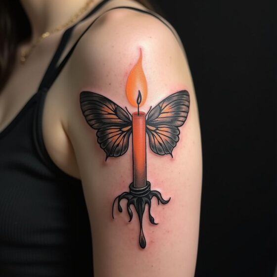 Burning Candle with Moth Wings