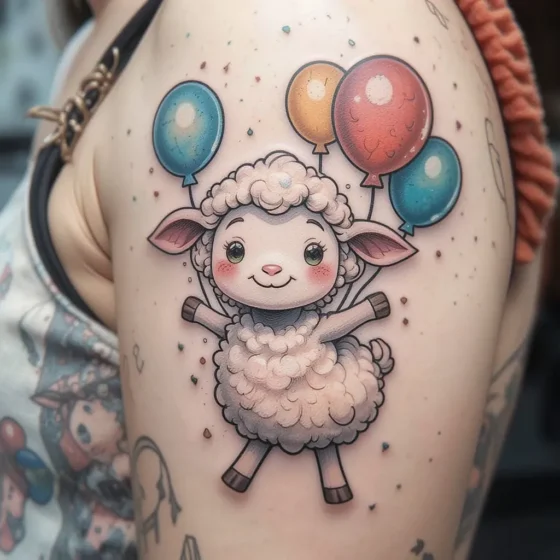 Cartoon Sheep with Balloons
