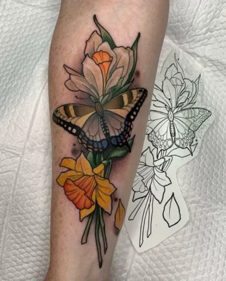 Colorful Daffodil and Butterfly