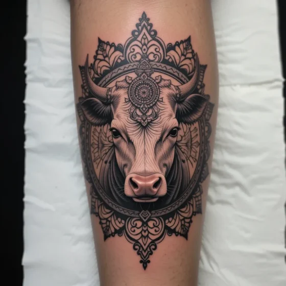 Cow Face Framed in a Mandala