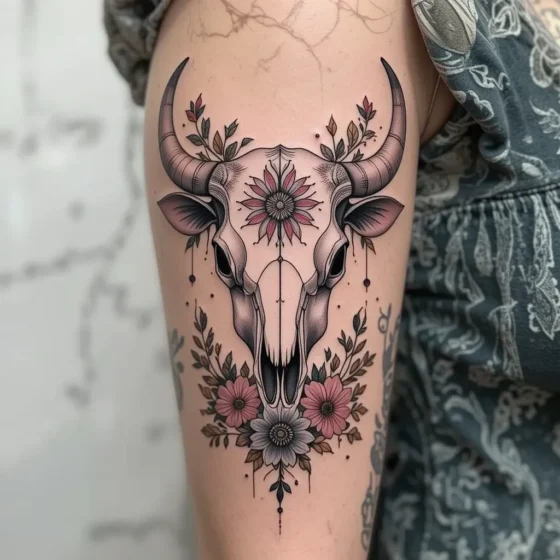 Cow Skull with Wildflowers