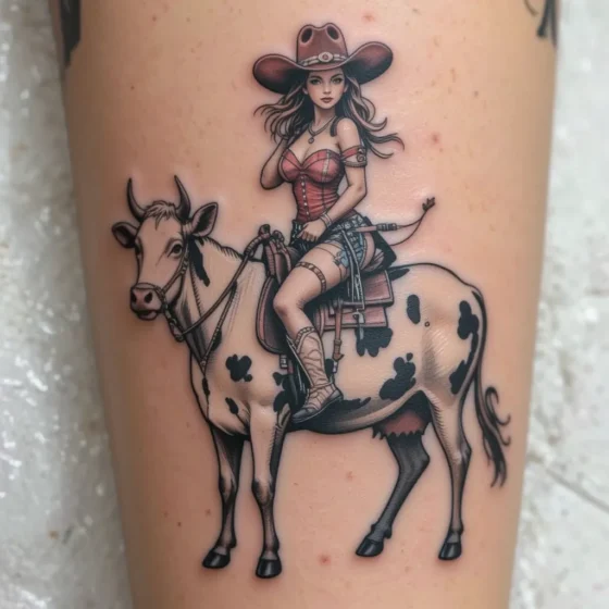 Cowgirl Riding a Cow