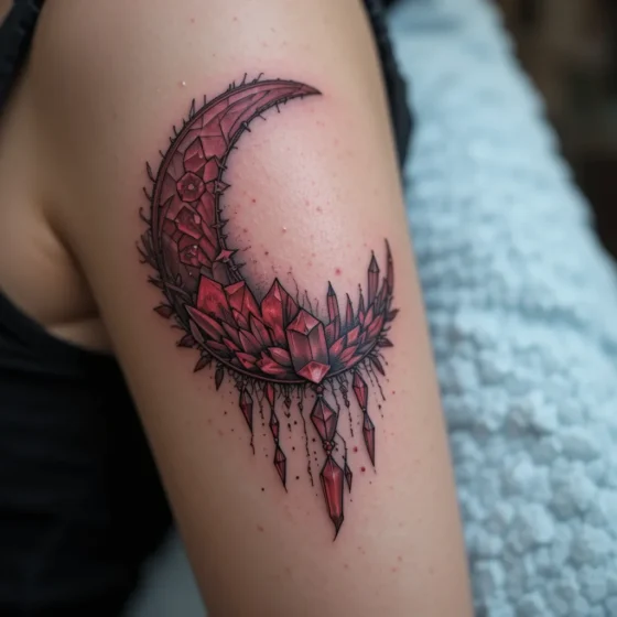 Crescent Red Moon and Crystals