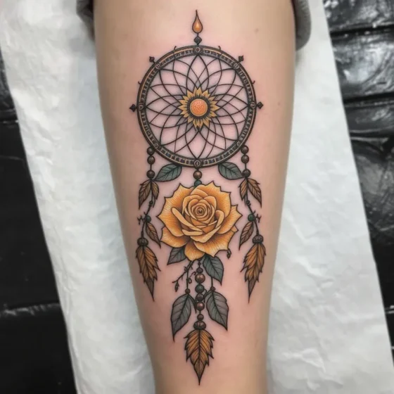 Dreamcatcher with Yellow Rose Tattoo