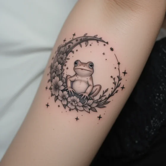 Frog and Crescent Moon Tattoo