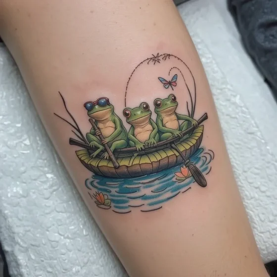Frogs on a Floating Lily Pad Raft