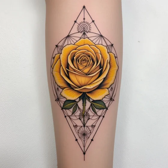 Geometric Yellow Rose Tattoo