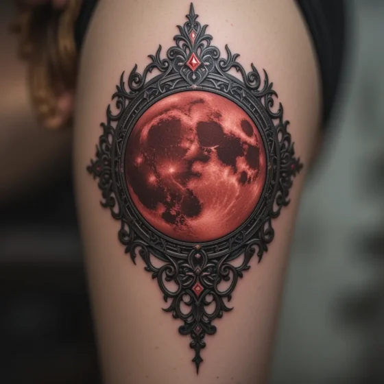 Gothic Frame Around Red Moon