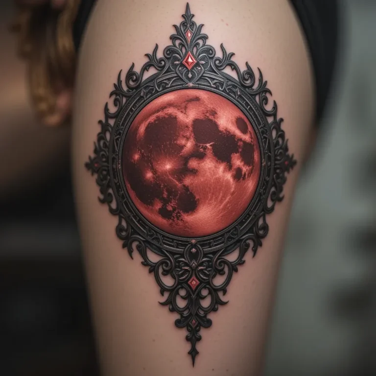 Gothic Frame Around Red Moon