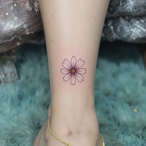 Minimalist Aster Ankle Tattoo