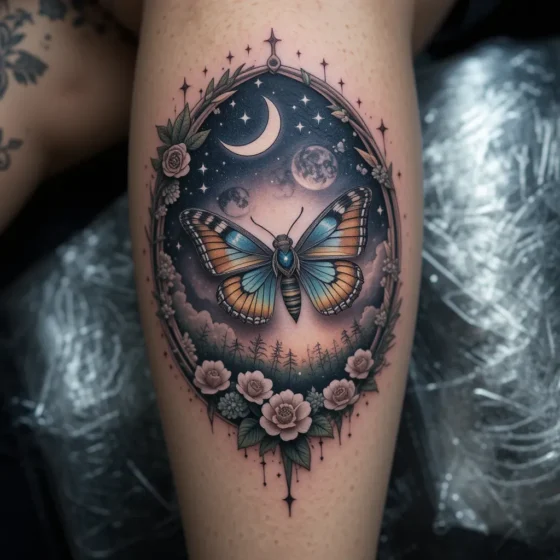Moon and Moth Night Scene