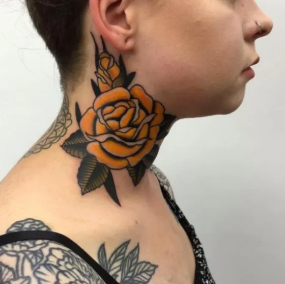 Radiant Yellow Rose Neck Tattoo