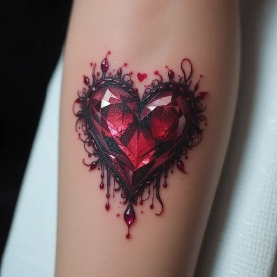 Realistic Ruby Heart Tattoo
