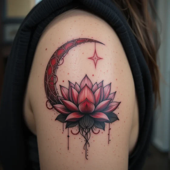 Red Crescent Moon and Lotus Flower