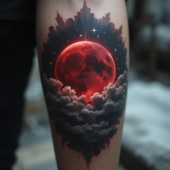 Red Lunar Eclipse with Realistic Clouds