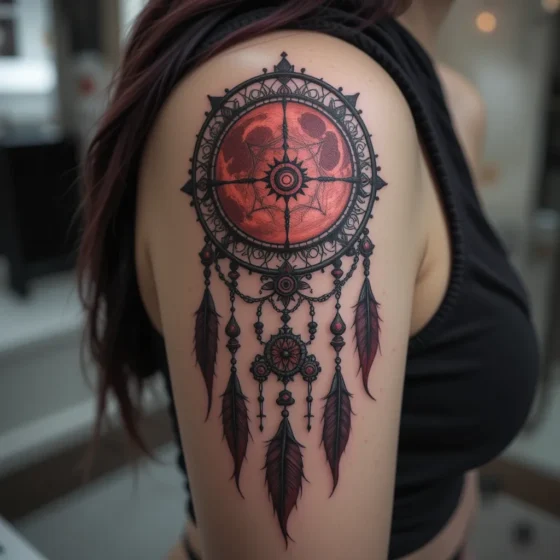 Red Moon Dreamcatcher Tattoo