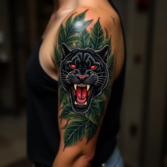 Roaring Panther with Red Eyes