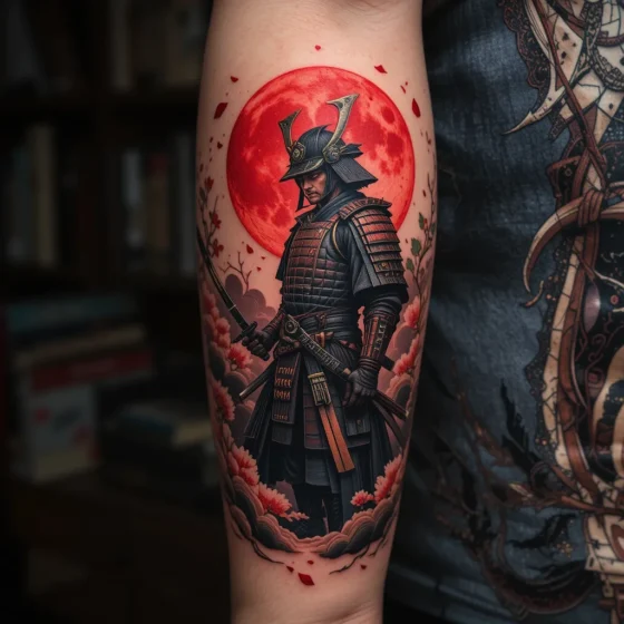 Samurai Red Moon Tattoo