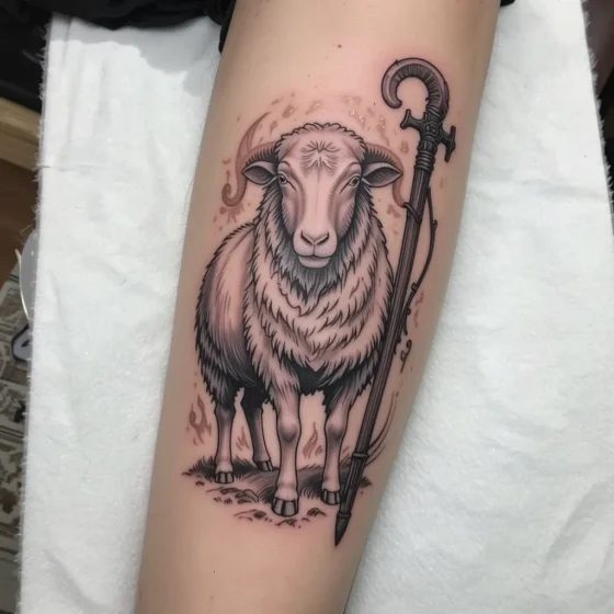 Sheep and Shepherd Staff
