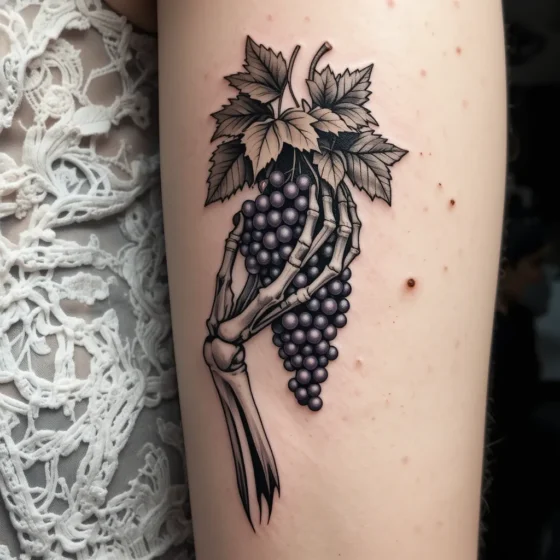 Skeleton Hand Holding Grapes
