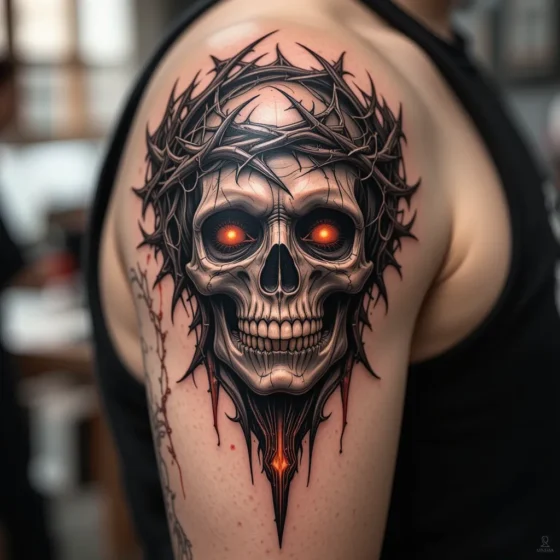 Traditional Skull with a Crown of Thorns