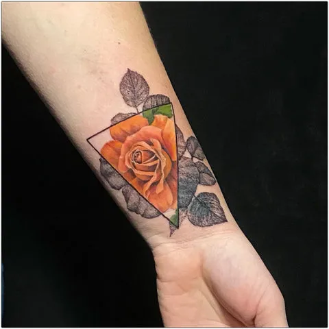 Triangle Frame Rose Tattoo