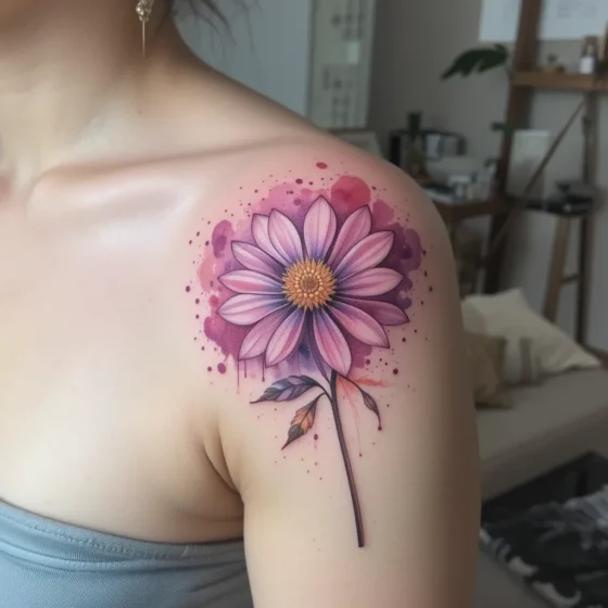Watercolor Aster on the Shoulder Blade