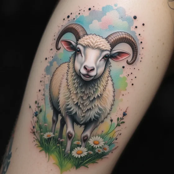 Watercolor Sheep in a Meadow