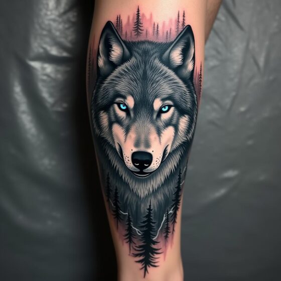 Wolf with Piercing Blue Eyes