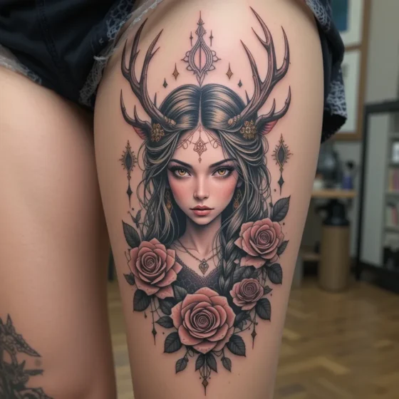 Woman with Antlers and Roses