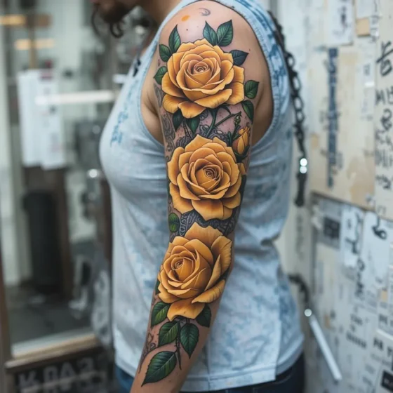 Yellow Rose Sleeve Tattoo