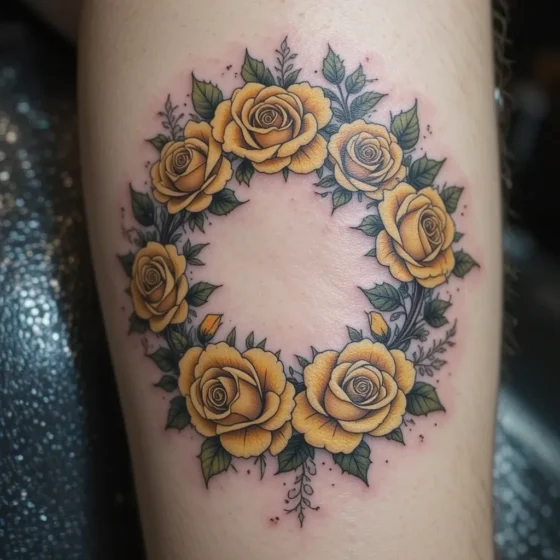 Yellow Rose Wreath Tattoo