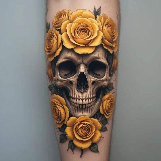 Yellow Rose on a Skull