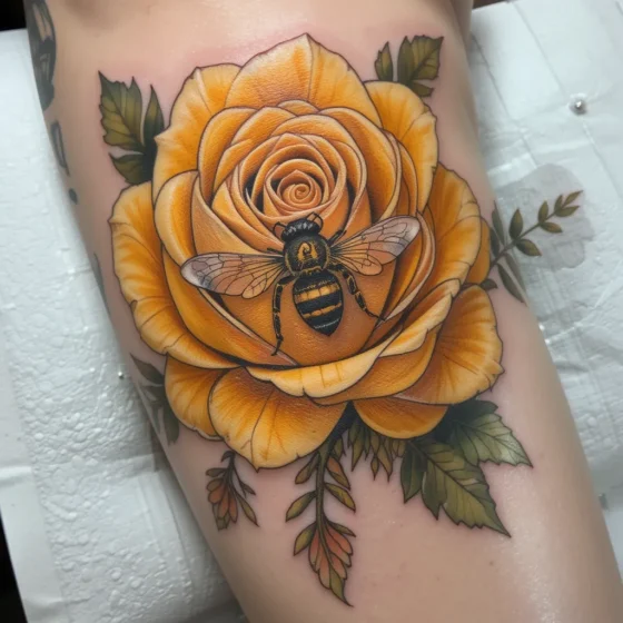 Yellow Rose with Bee
