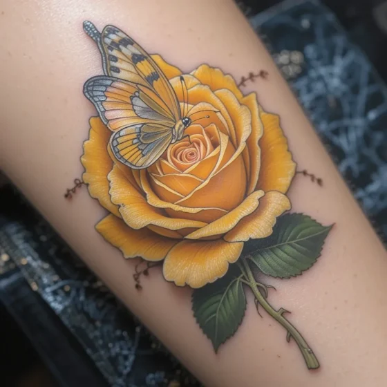 Yellow Rose with Butterfly