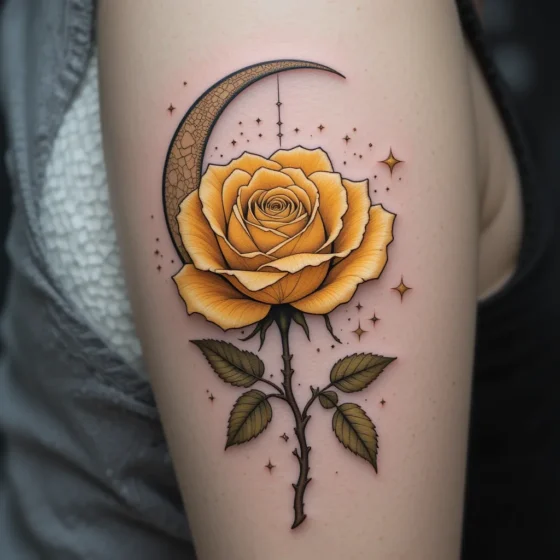 Yellow Rose with Crescent Moon