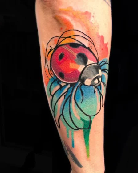 Abstract Ladybug with Ink Strokes