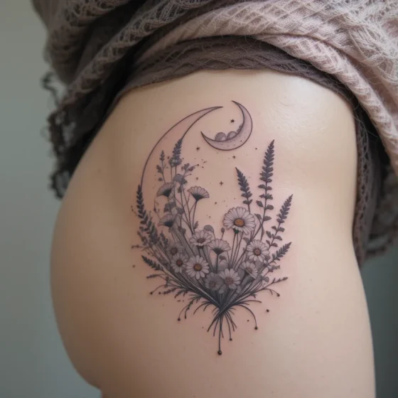 Crescent Moon and Wildflowers