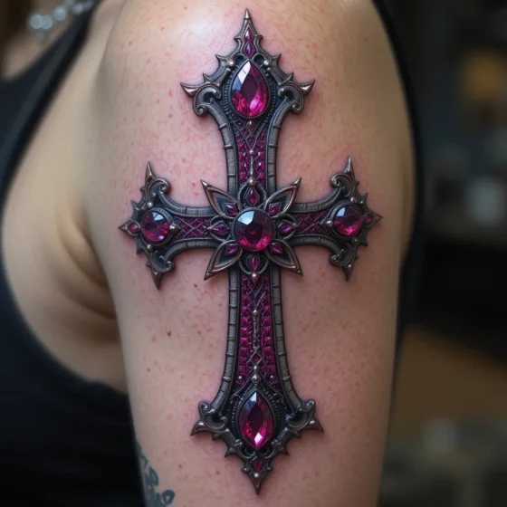 Gothic Ruby Cross Tattoo