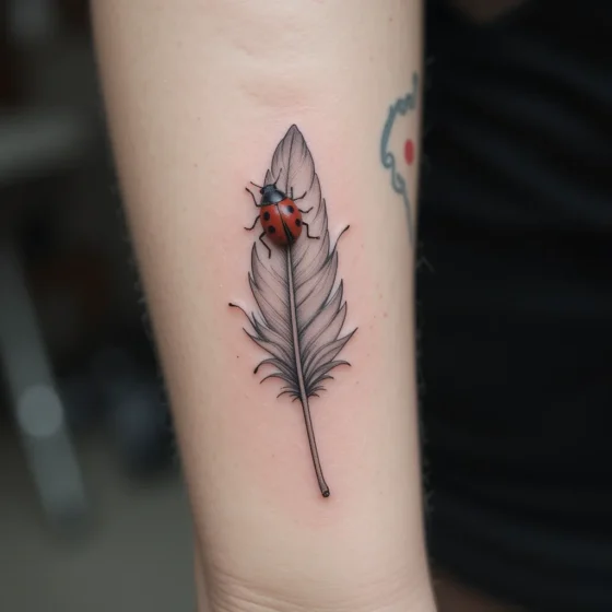 Ladybug Sitting on a Feather