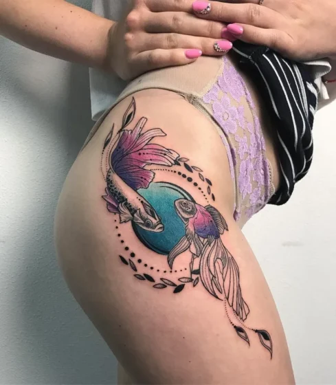 Whimsical Betta Fish Thigh Tattoo