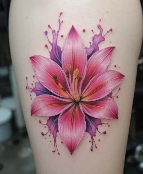 Pink Lily with Watercolor Splash