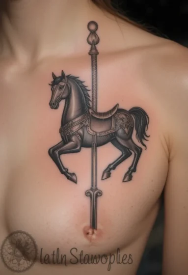 Black and Grey Carousel Horse Tattoo