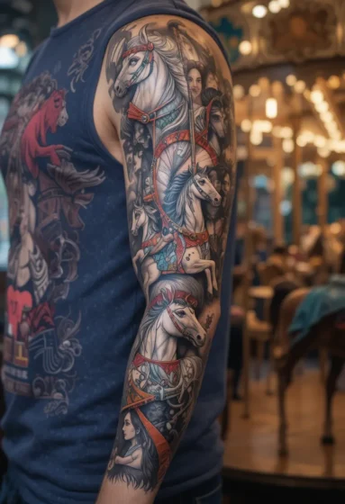 Carousel Horse Sleeve Tattoo