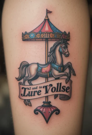 Carousel Horse Tattoo with Banner Quote