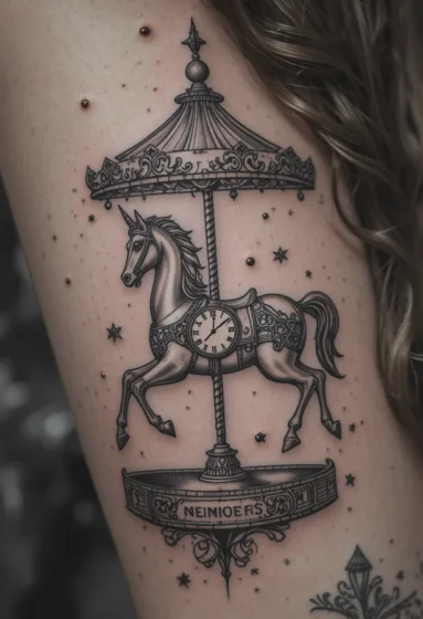 Carousel Horse with Clock Tattoo