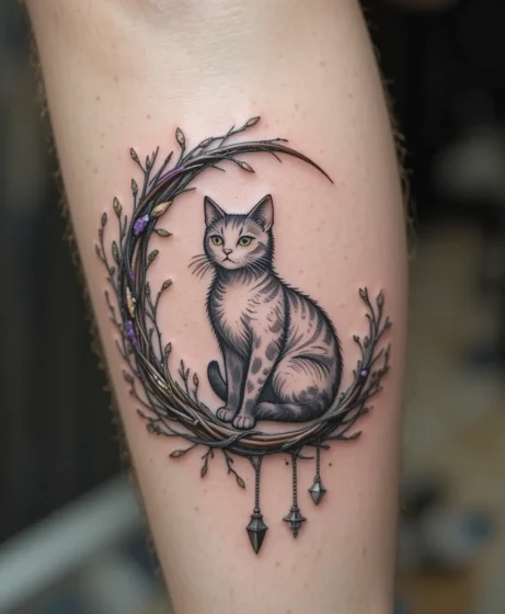 Cat Inside a Crescent Vine Frame